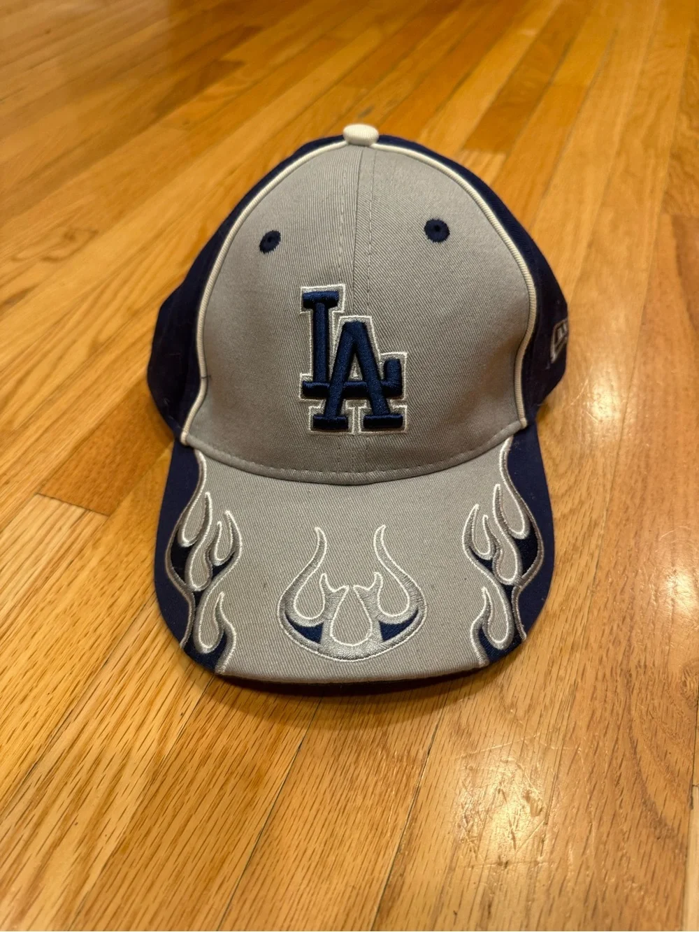 New Era LA Kids Cap in Gray & Navy with Flame Embroidery